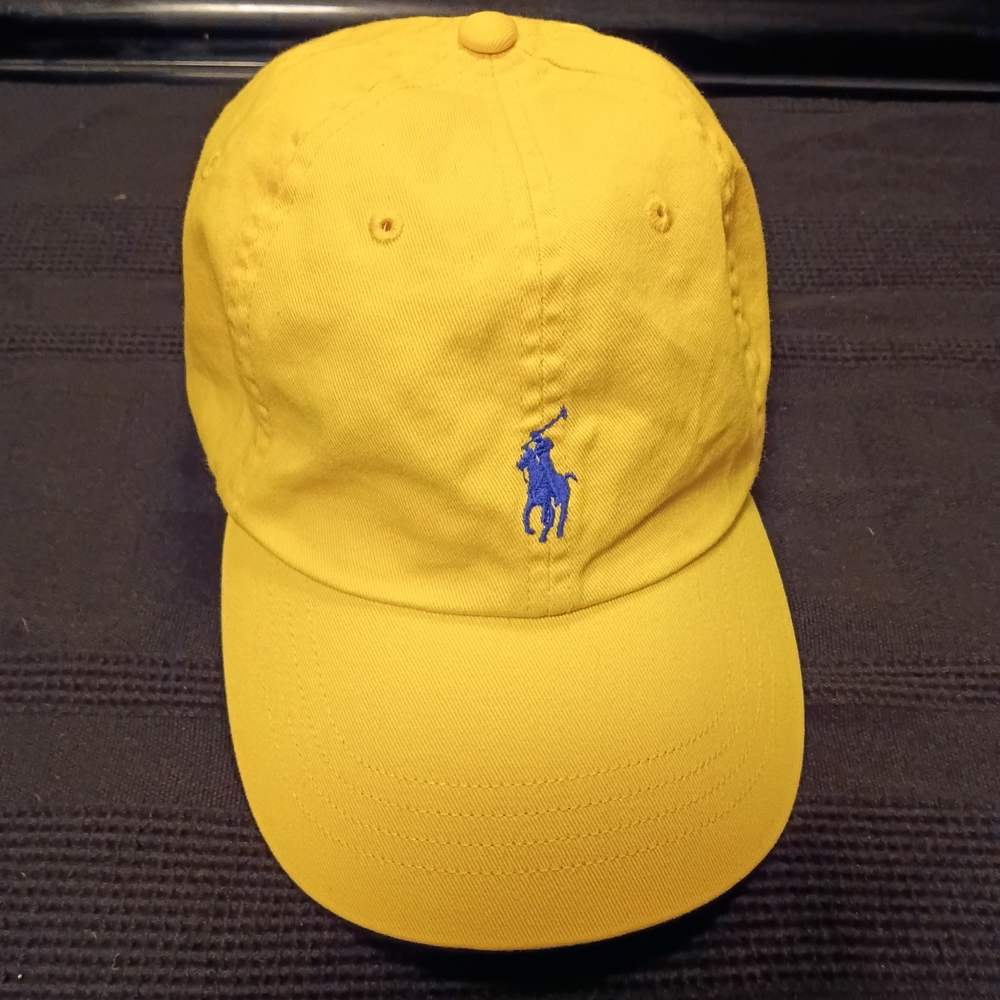 Polo by Ralph Lauren Yellow Cap with Blue Embroidery and Brown Strap